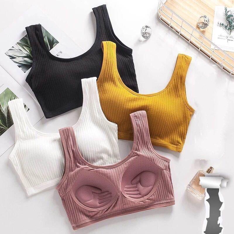 

Cotton Yoga Tank Tops Bra Solid Color Push Up Gather Puberty Teenager Girls Basic Crop Gym Activewear Sports Intim Lingerie, White