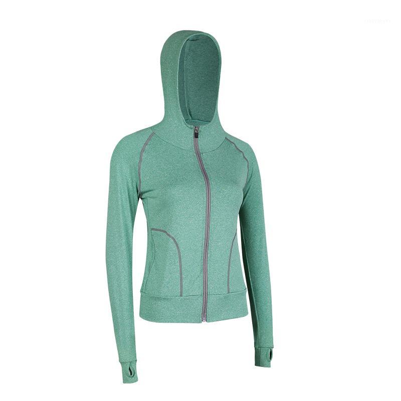 

Women Running Jacket Yoga Jacket Hooded Zipper Fitness Clothing Top Sport Gym Workout spring Autumn Sportswear Sweatshirt1, Green