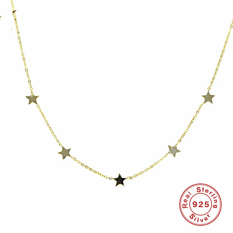 

Februaryfrost Brand 925 Sterling Silver Star Charms Chokers Necklaces for Women Choker Collares Fashion Jewelry Boho Tiny Star Pendant Neckl, Golden;silver