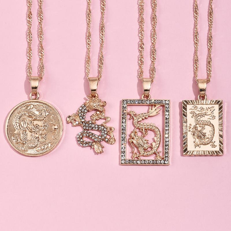 

ALYXUY Fashion Women's Necklace Shiny Rhinestones Multiple Dragon Pendant Necklaces for Women Gold Color Necklace party Jewelry