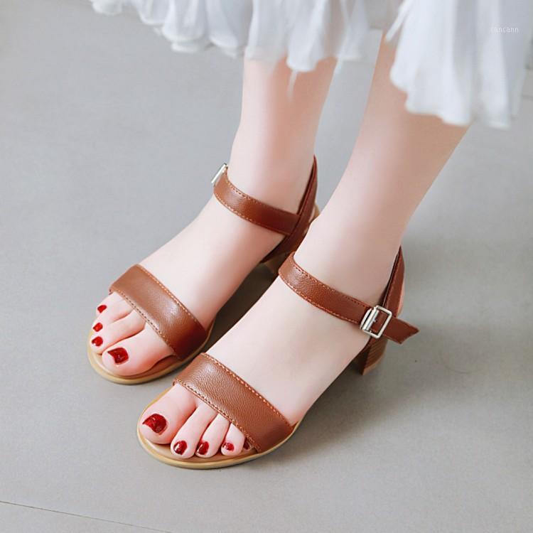 

Big Size 9 10 11 12 high heels sandals women shoes woman summer ladies One-word buckled sandals with thick heels1, Beige