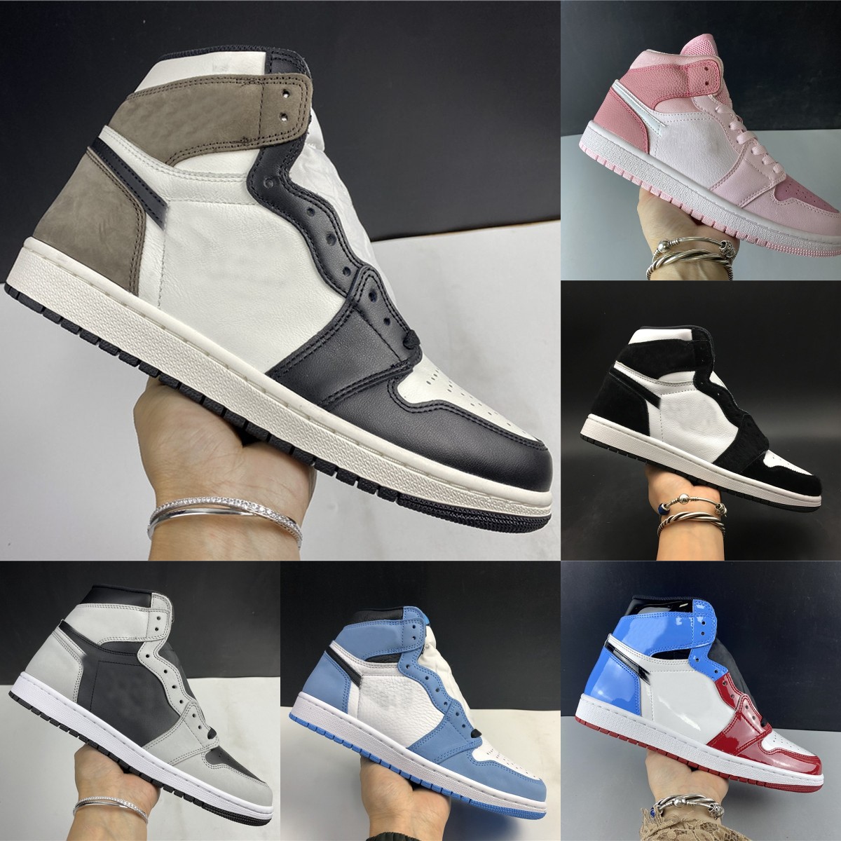 

Panda 1 Basketball Shoes 1s High Dark Mocha Digital Pink Electro Orange Military UNC Light Smoke Grey Hyper Shadow Chicago Patent Bred Royal Toe Men Women Sneakers, 17