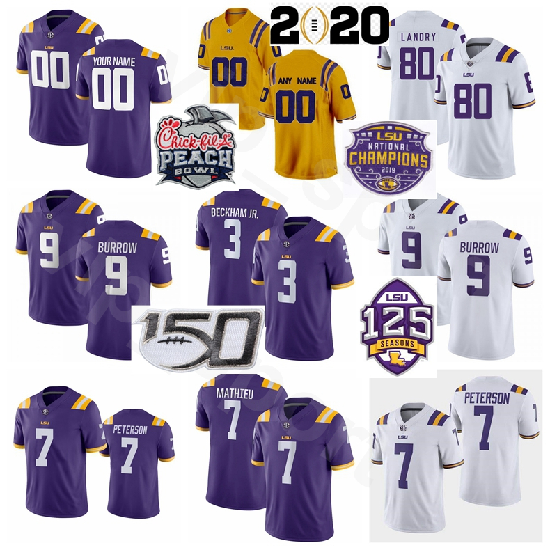 

NCAA LSU Tigers Football 3 Odell Beckham Jr Jersey College 9 Joe Burrow 80 Jarvis Landry Tryann Mathieu Patrick Peterson Men Women Youth, Purple