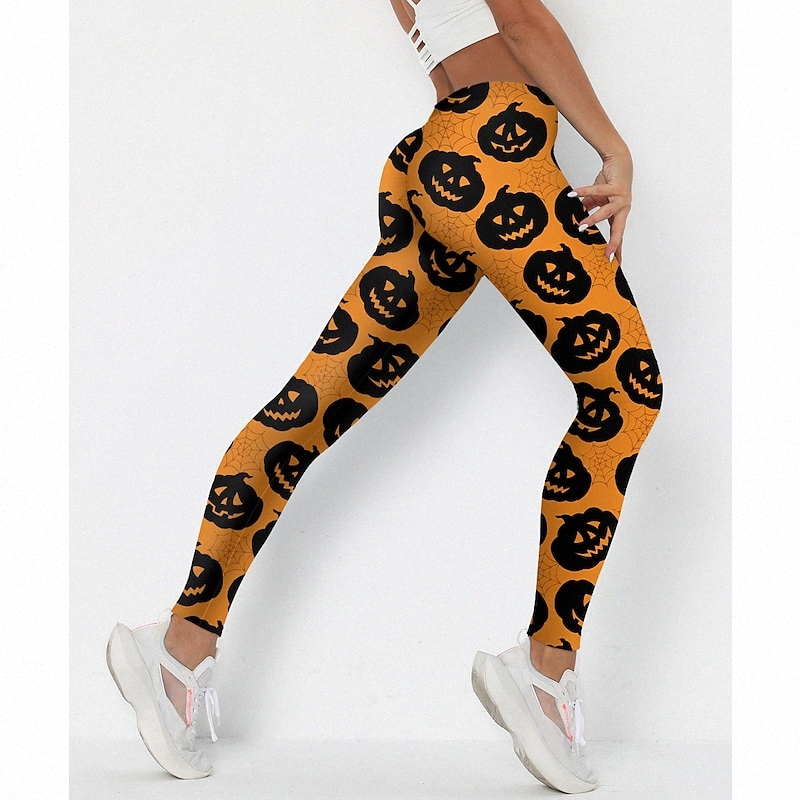 Women's Sporty Fashion Leggings Sporty Elastic Waist Print Ankle-Length Pants Halloween Weekend Stretchy Pumpkin Comfort Mid Waist Skinny Or