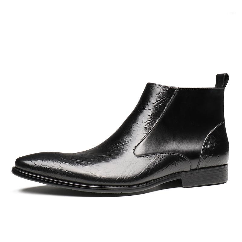 

Fashion Black Pointed Toe Mens Dress Boots Genuine Leather Boots Man Ankle1, As pic
