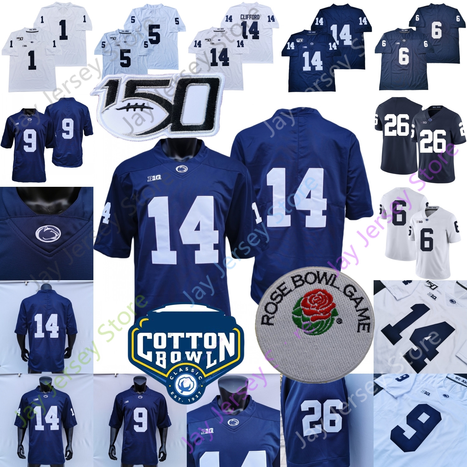 

2020 PSU Penn State Football Jersey NCAA Collge Sean Clifford Saquon Barkley Noah Cain Pat Freiermuth McSorley Jahan Dotson Ford Shaka Toney, With name rose bowl patch
