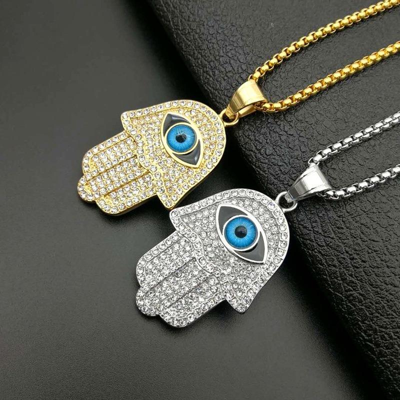 

Personality Stone Evil Eyes Pendant Necklace Long Chain Crystal Turkish Eye Necklaces for Women Men Girls Luck Jewelry Punk