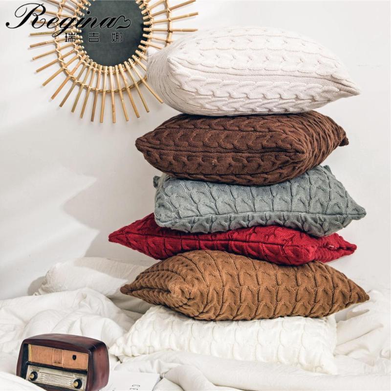 

REGINA Brand Throw Pillow Cover Super Soft 100% Cotton Knitted Double Twist Cushion Cover Cozy Decorative Sofa Bed Pillow Case, Beige