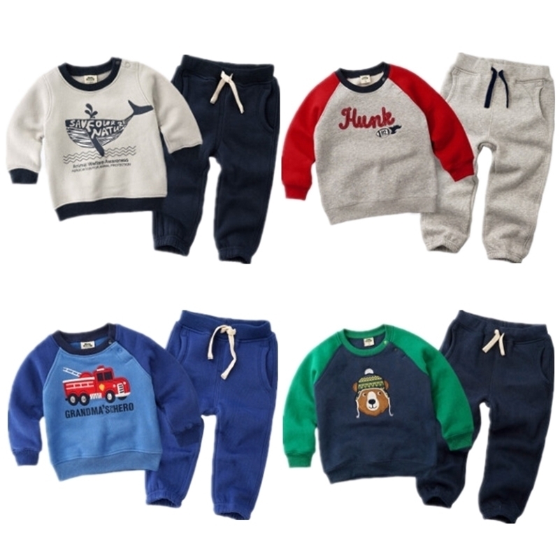 

Winter spring Kids Thicken clothing suit Baby Boys Girls Plus Velvet Hoddies t shirt +Pants Cotton Children's Clothes set 201031, Hongxiong