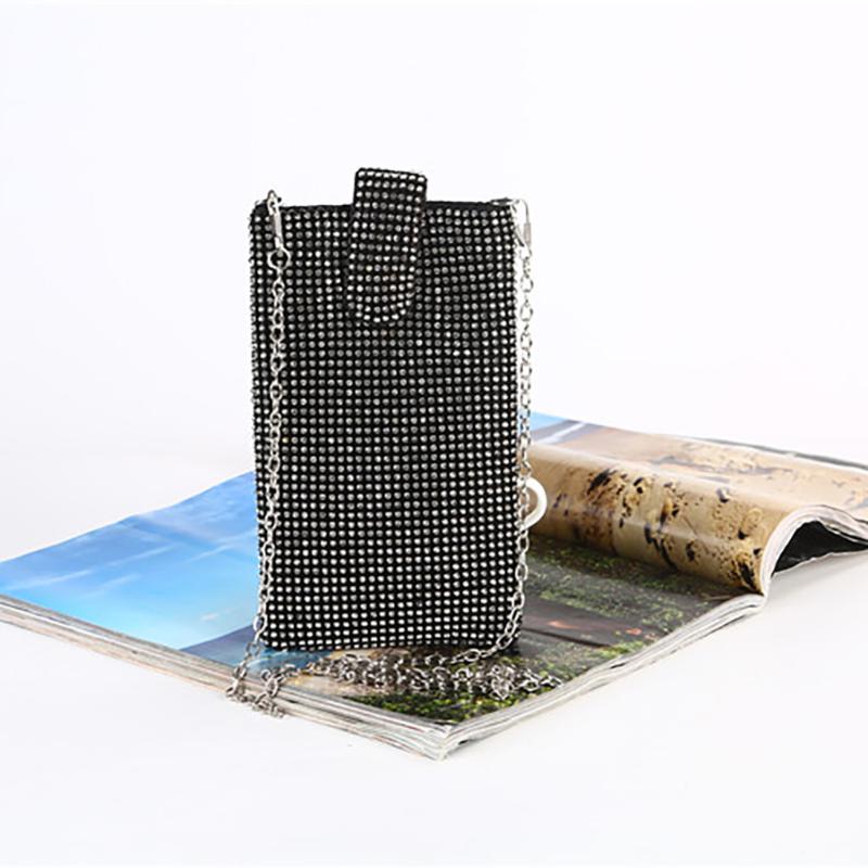 

Ladies Clutch Bag Women Evening Party Wild Bag Evening Women New Diamond Phone Chain Party Clutch Shoulder Cross K612, Black