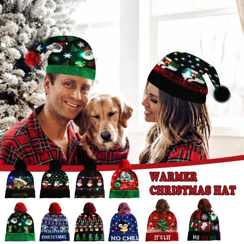 

Knitted Led Christmas Hat Beanie Light Up Illuminate Warm Hat Christmas Tree Snowman Kids Adults New Year Decor1
