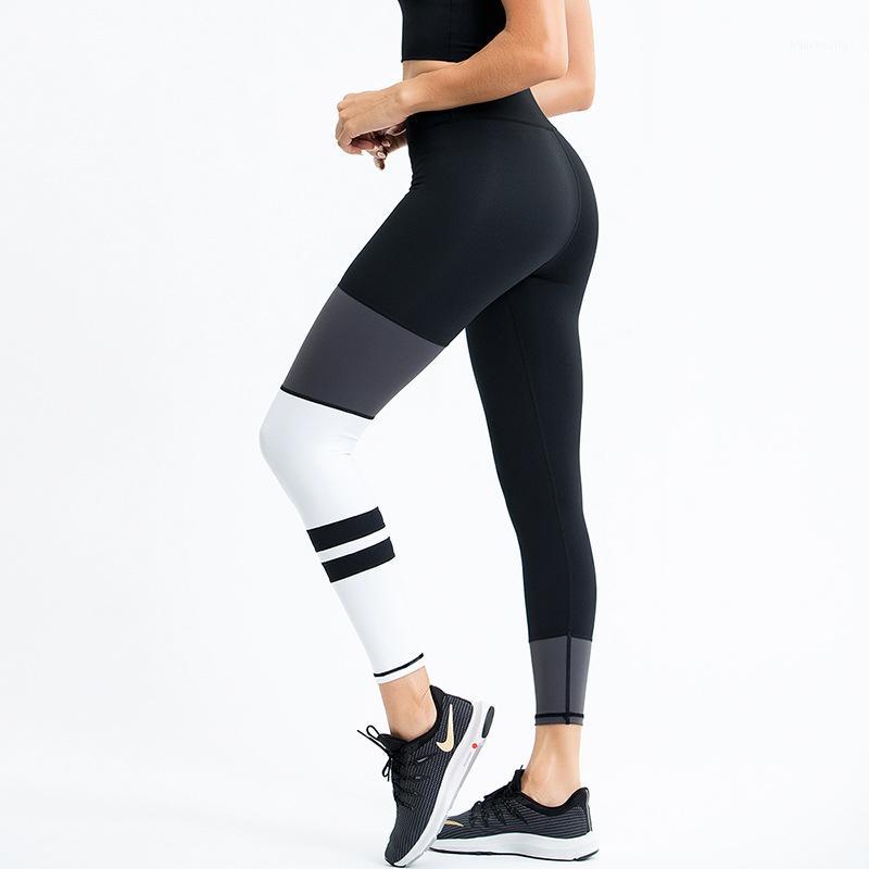 

New Summer Yoga Clothes Women' Mixed Color Stripe Ultra-Stretch Gymnastic Pants Women' High Waist Hip Nude Fitness Trousers1, Black
