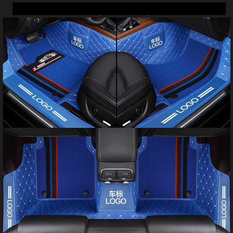 

Custom Fit Car Floor Mats Waterproof Leather ECO friendly Material Specific For Car Double Layers 3 Pcs Full set With Logo Blue1