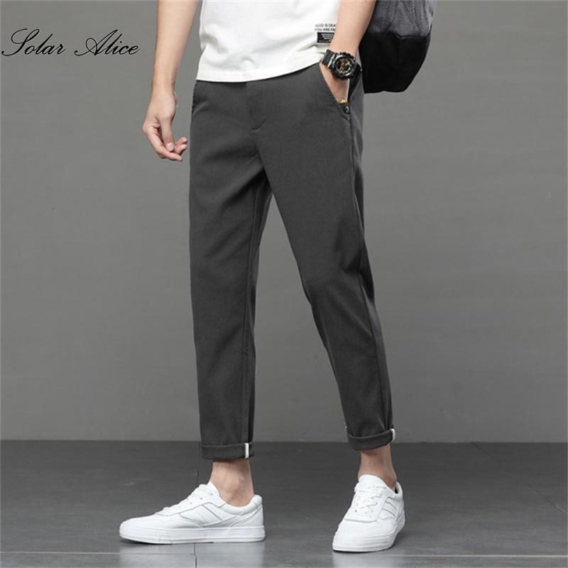 

Free Shipping 2021 Men's Summer New Mid-Waist Straight Ankle-Length Casual Pants Thin Stretch Slim Straight, Black
