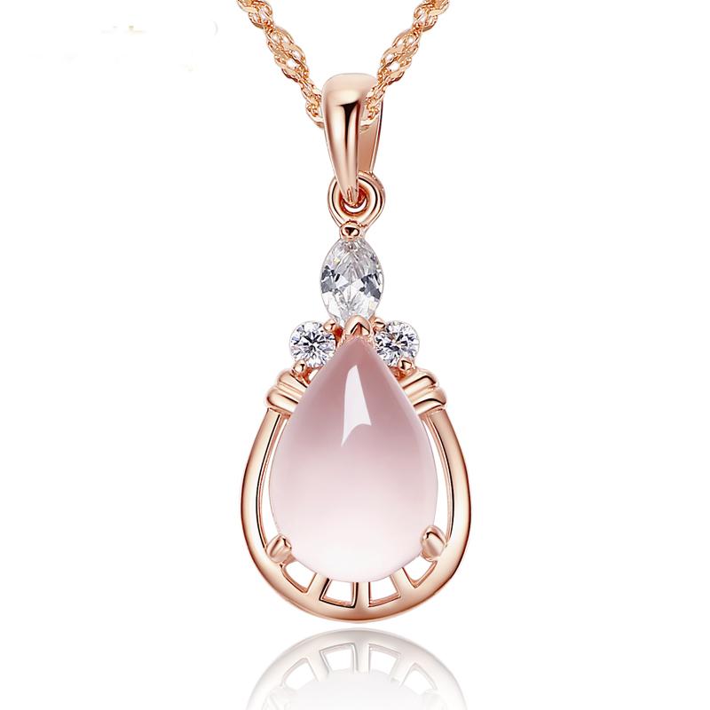 

Ociki Rose Gold Color Ross Quartz CZ Pink Opal Pendant Necklace Chokers for Women Girls Gift Drop Shipping Sweet Jewelry
