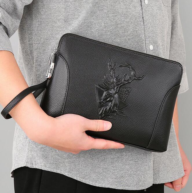 

Wholesale factory men wallets business cross leather envelope Baotou layer cowhide embossed bulk storage wallet street trend crocodile clutch bag, Black23-002