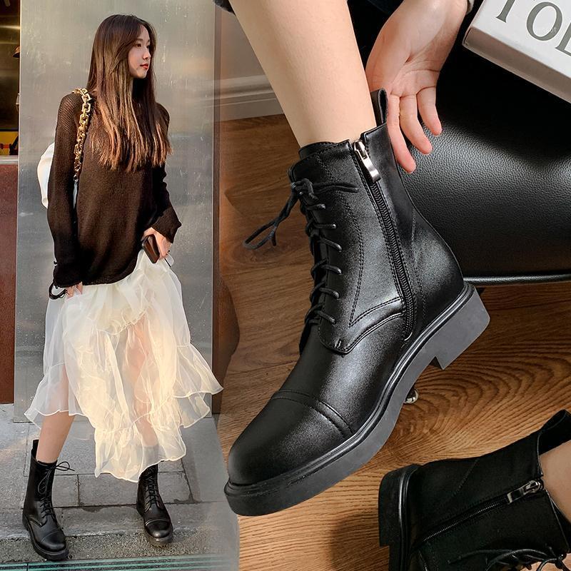 

women shoes 2021 goth Round Toe Zip Flat platform Winter Ankle boots for women big size 33-431, Tube height 15 cm
