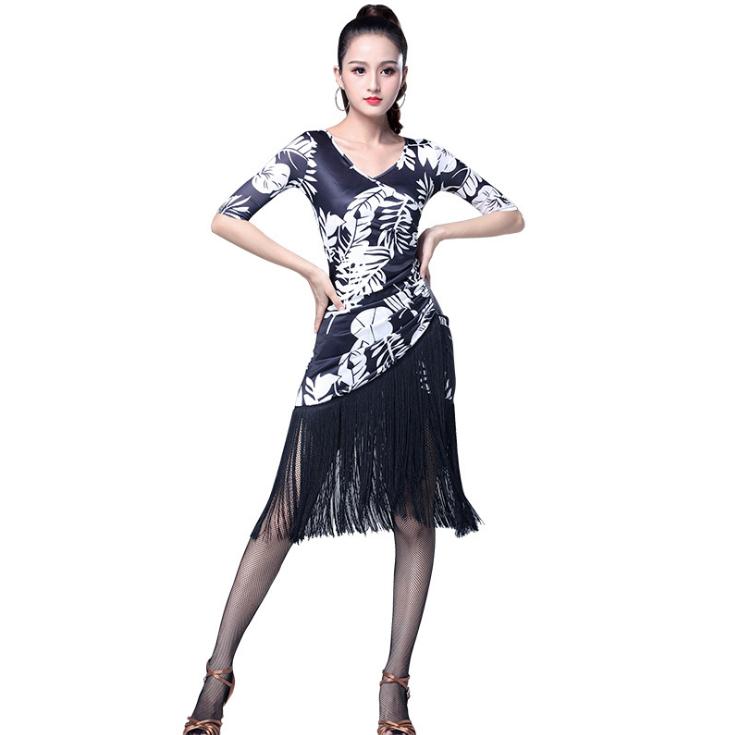 

Latin Skirt Lady Irregular Tassel Night Club Performance T Stage Dress, Color 56