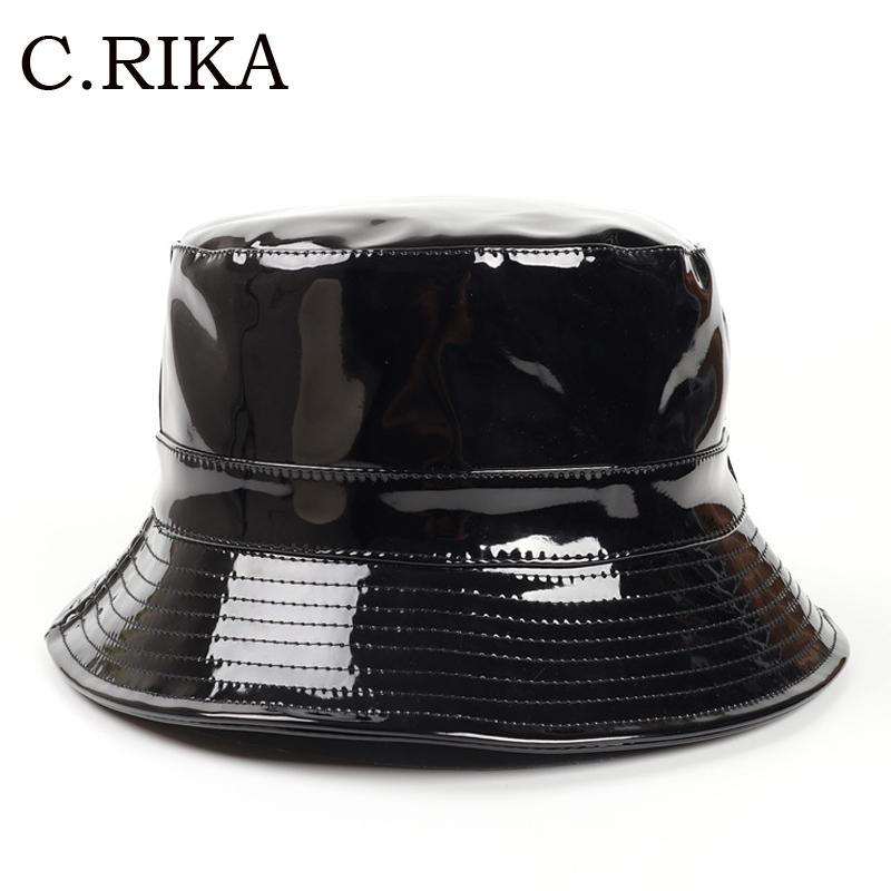 

Autumn Winter Fashion Black Pu Leather Bucket Hat Men Women Fashion Solid Warm Hat Unisex Fisherman Hats Hip Hop Casual Sun Caps