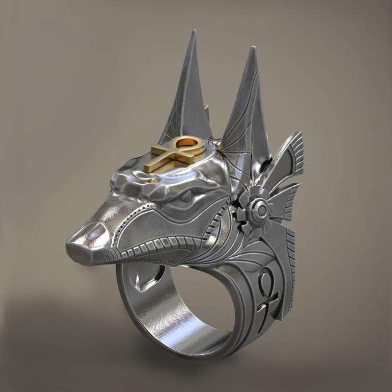 

Vintage Stainless Steel Egypt Cross Anubis God Finger Rings for Men Women Punk Wolf Head Knuckle Ring Boho Statement Jewelry