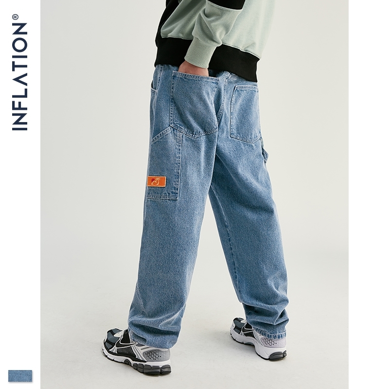 

INFLATION Fashion Modis Jeans Men Streetwear Loose Straight Men Jeans Pants AW Denim Men Jeans 93354W 201120, Light blue