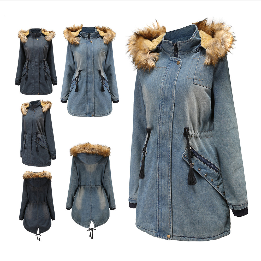 

2021 New and Cashmere Cowboy Jacket Female Coat CMGY, Blue denim.