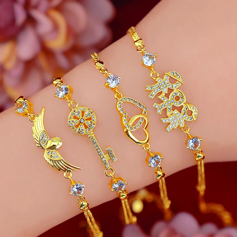 

Fresh Micro Inlay Zircon Exquisite Charm Bracelet 18k Yellow Gold Filled Girls Lady Small Wrist Chain