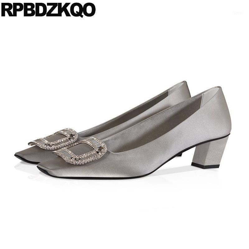 

satin slip on black square toe rhinestone thick wine red casual shoes women pumps low heels gray crystal block fashion diamond1, Champagne 2cm