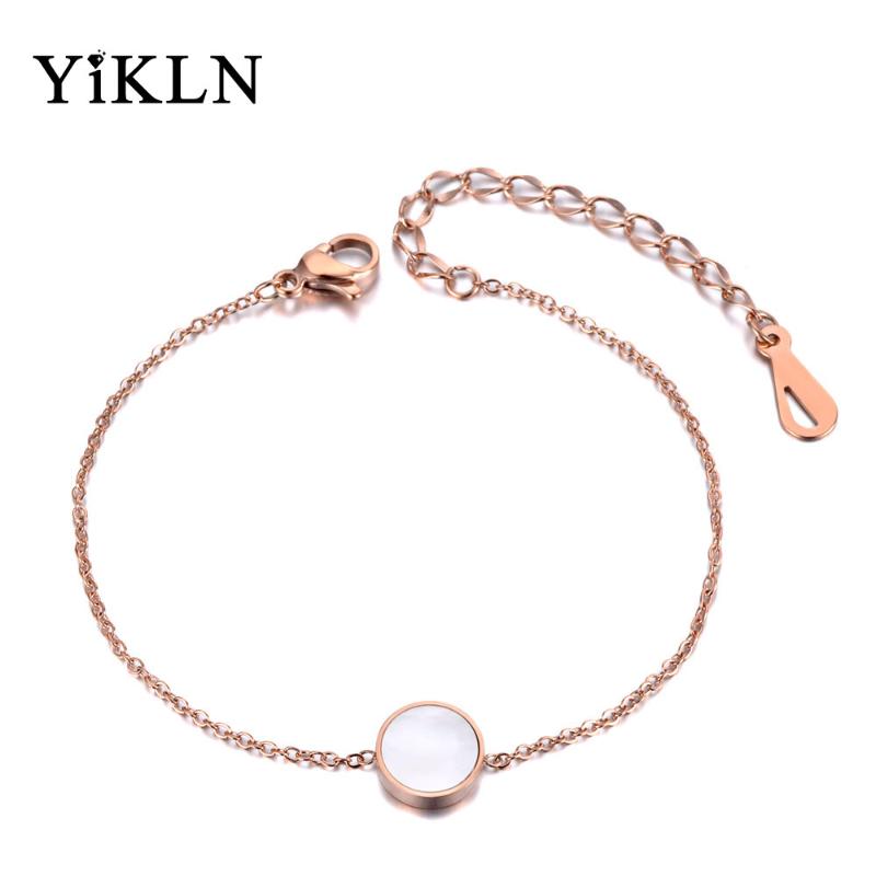 

Link, Chain YiKLN Stainless Steel White/Black Shell Charm Bracelets Bangle For Women Girls Trendy Link Bohemia Beach Jewelry YB19022