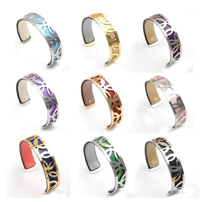 

Behemia Bracelet Bangles For Women 15mm DIY Mood Rose Gold Silver Plating Flower Reversible Leather Cuff Femme France Bigoux1