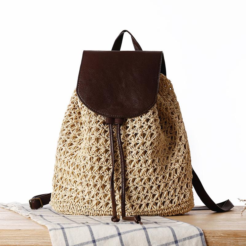 

WILIAMGANU Large Backpack Women Summe Travel Beach Women Bags Casual Straw High Quality Female Capacity Woven Designer Backpack, Beige
