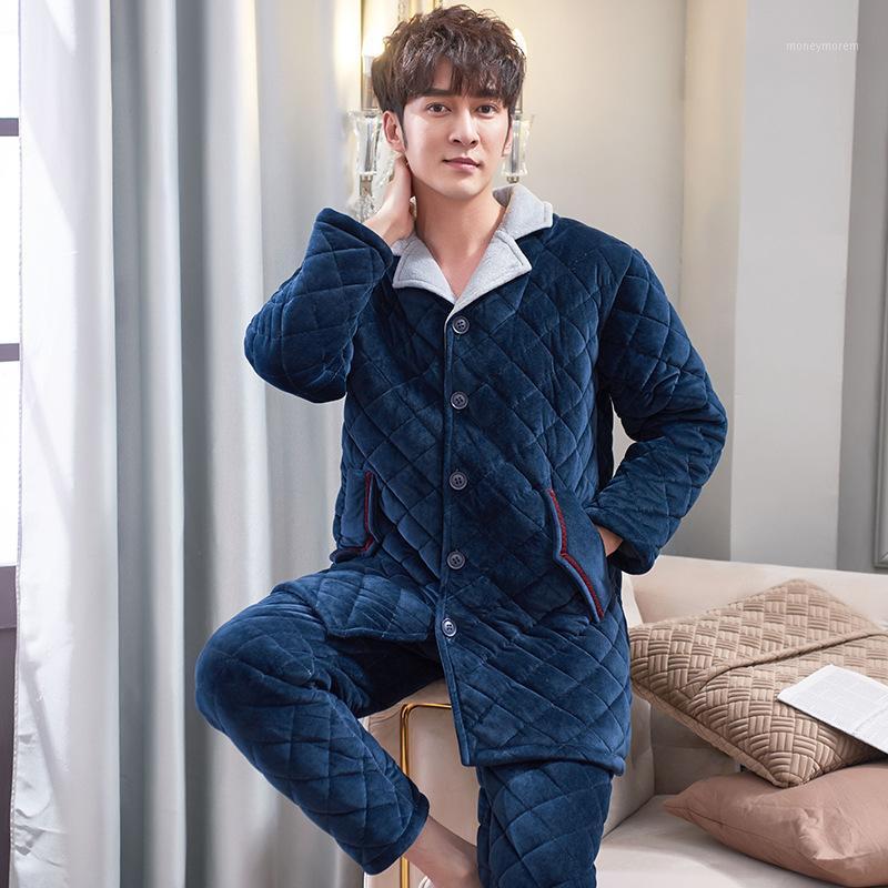 

Men's Pajamas Winter Three-layer Quilted Thickened Plus Velvet Warm Coral Flannel Home Service Pigiama Uomo Invernale Dormir Top1, See chart