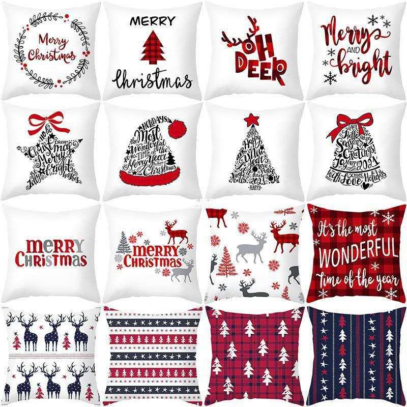 

45cm Merry Christmas Cushion Cover Pillowcase 2020 Christmas Decorations For Home Xmas Noel Ornament Happy New Year 2021 Pillow Case, Black