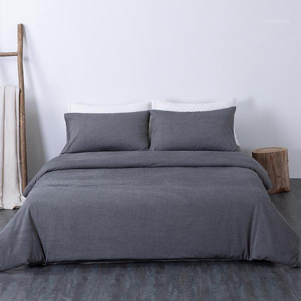 

100% Washed Cotton Plaid Stripe Bedding Sets  Queen King size Bed Duvet Cover Flat /Fitted Sheet With Rubber Linen1