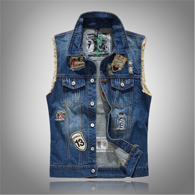 

2021 New Casual Men Denim Jeans Vest Ripped Sleeveless Spring Man Streetwear Waistcoat Hole Jackets Zkib, Check size 606