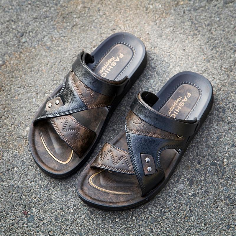 

GOODRSSON summer cool water slippers men's high quality soft bottom beach slippers fashion men's casual shoes1, Black