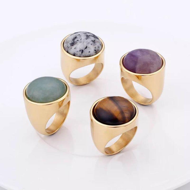 

Crystal Rings Lady Fashion Big Marble Color Stone Rings Women Size 6-9 Antique Silver Color & Gold Wedding Party Jewelry