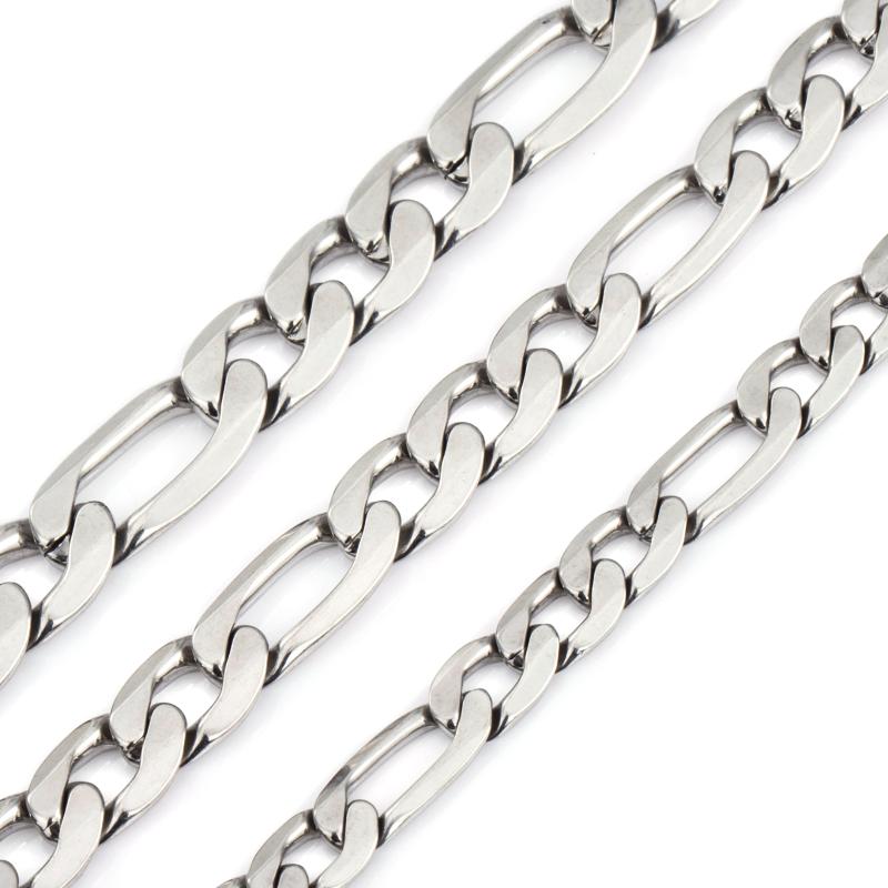 

6-9MM Fashion Classic Flat Figaro Chain Necklace Men Stainless Steel Long Necklace For Men Women Chain Jewelry 18-36inch DKNM05