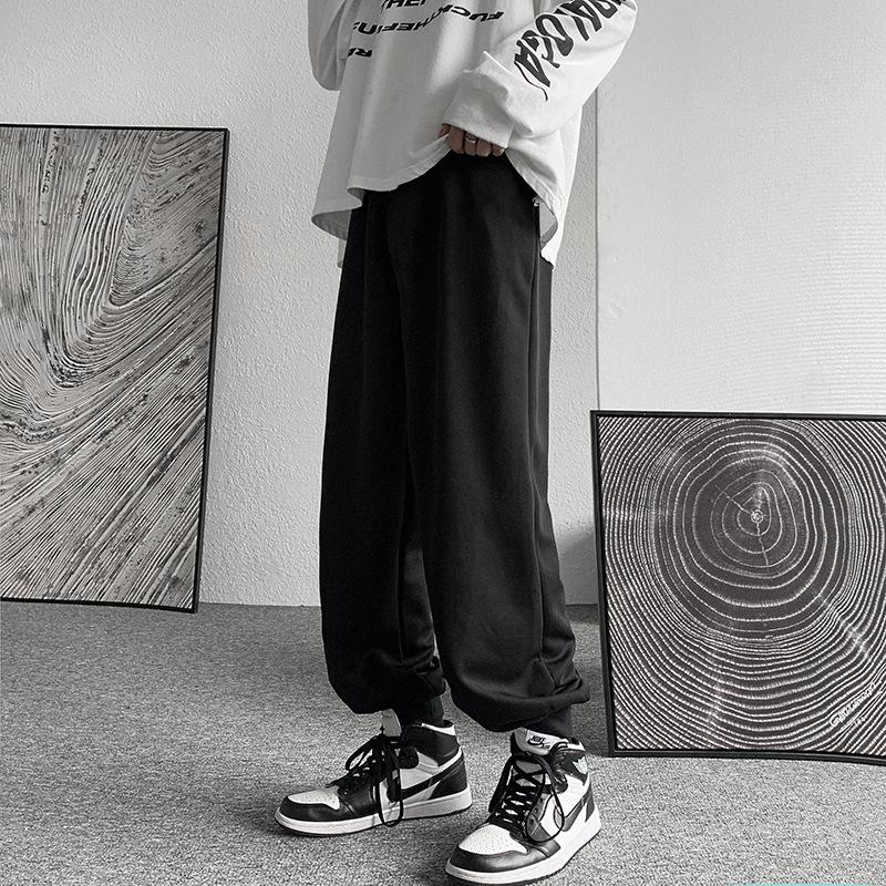 

Men's Pants Man Spring Autumn Bunch Of Foot Loose Solid Color Sport Casual Ankle-Length Sweatpants Tide, Black