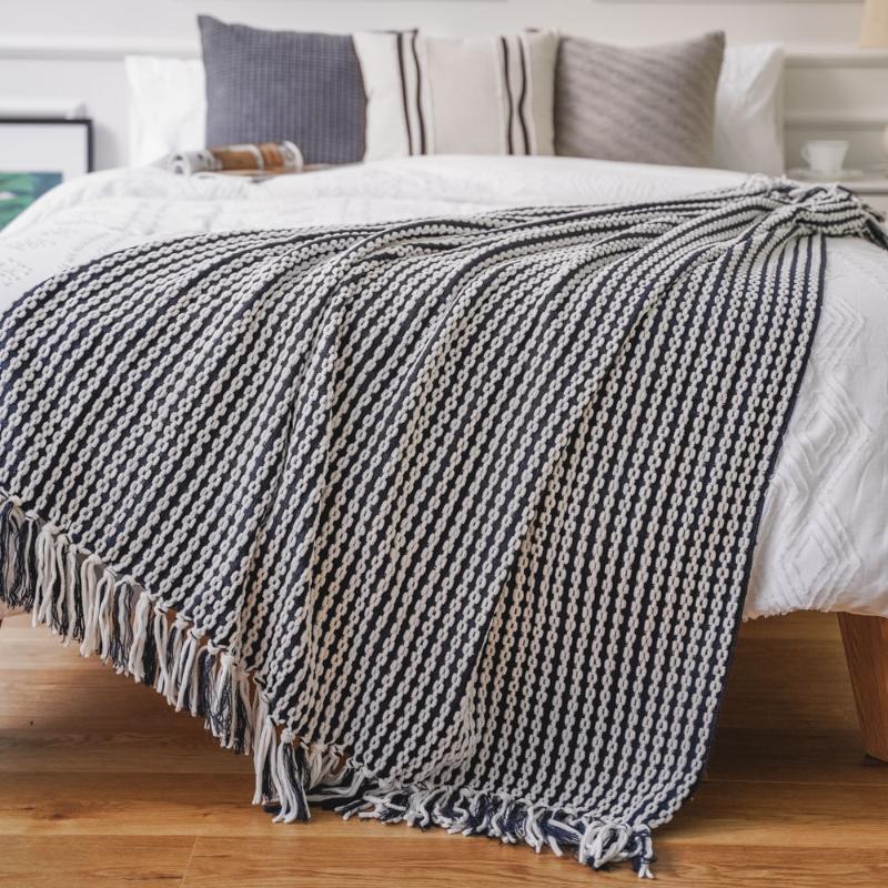 

Battilo Navy and White Chain Link Knit Fashion Throw Blanket 60" x 50