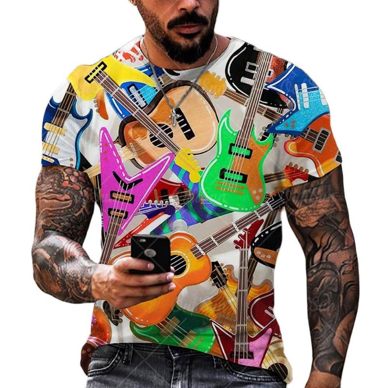 

Men's T-Shirts Colorful Rock Music Guitar 3D Print T Shirts Summer Men/Women Fashion T-Shirt Casual Streetwear Men Clotheing Oversized Tops, White;black