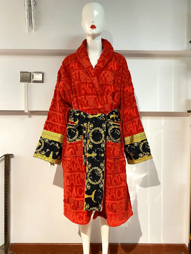 

Men's Sleepwear Market popular cotton couples bathrobe with velvet jacquard logo fadeless material :100% imported Egyptian cotton yarn01, Pink