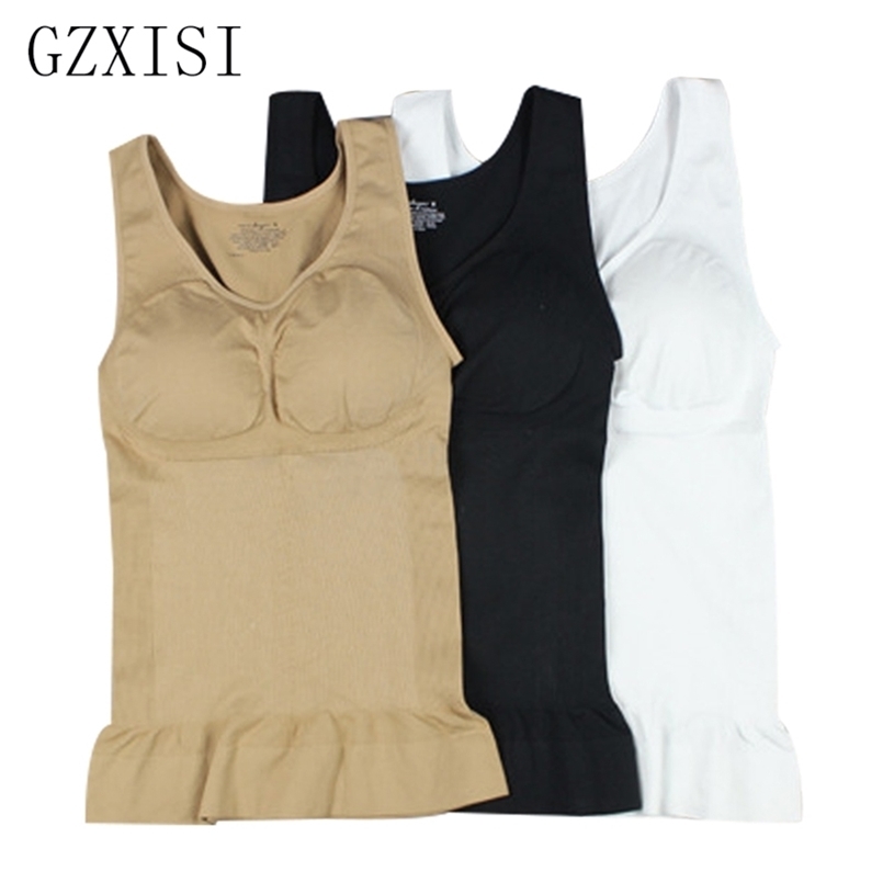 

GZXISI Women Wireless Cami Tank Top Slim Body Shaper Bra Vest Camisole Removable Pads Slimming Shapewear Waist Trainer Corset 201223, White