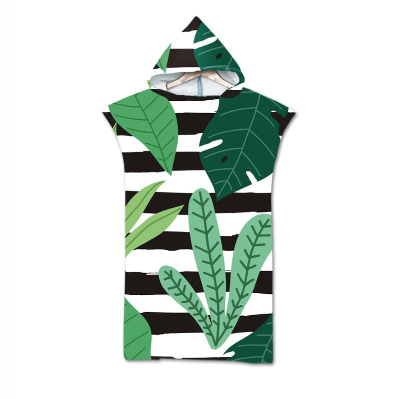 

New Quick Drying Changing Robe Beach Towel Tropical plants Pattern Hooded Bath Towel Poncho Bathrobe Towels Adult Sport Cloak