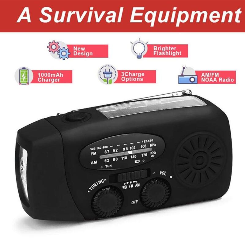

1000mAh Solar Radio Emergency Radio AM/FM/WB Weather Hand Crank With 3 LED Power Bank