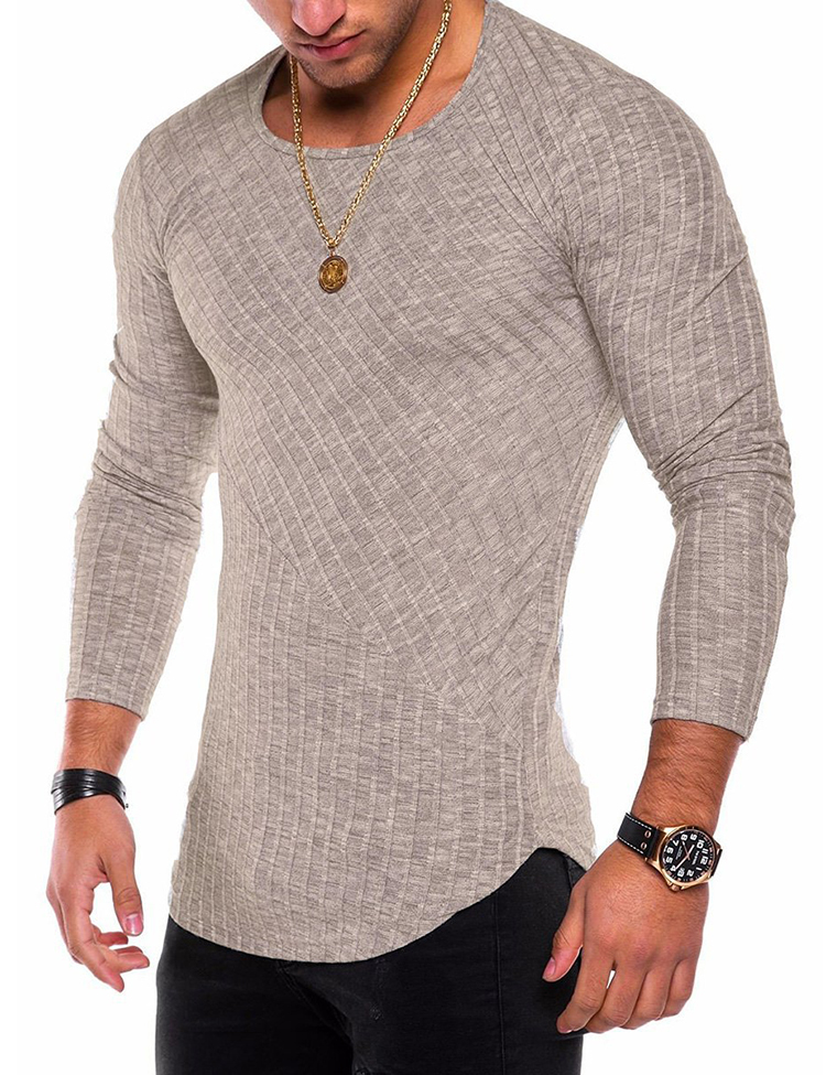 

Casual Men' O-Neck Slim Fit Bodybuilding Men T-shirt Fashion Knittwear Pullover Long Sleeve Man Tshirts Dropshipping 201203, Khaki