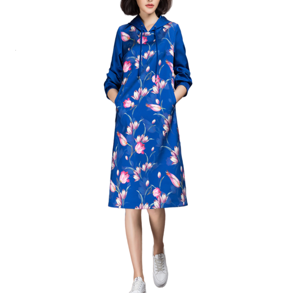 

New Spring Floral Arrival Blue Stamped Wide Hoodies Women Dlo5