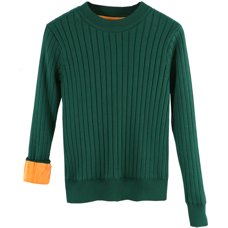 

2021 New M-4xl Plus Size Thick Warm Velvet Women Basic Sweater Fall Winter Ribbed Knitted Pullovers Top Black White Female Jumper C4pj, Black 006