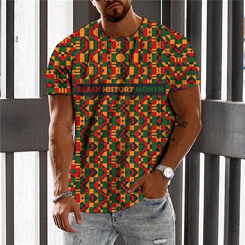 Men's Unisex T shirt 3D Print Geometric Graphic Prints Letter Crew Neck Black History Month Street Daily Print Short Sleeve Tops Casual Designe