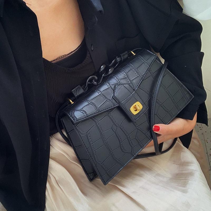 

Crocodile pattern Flap Crossbody bag 2021 New High quality PU Leather Women's Designer Handbag Vintage Shoulder Messenger Bag, Black